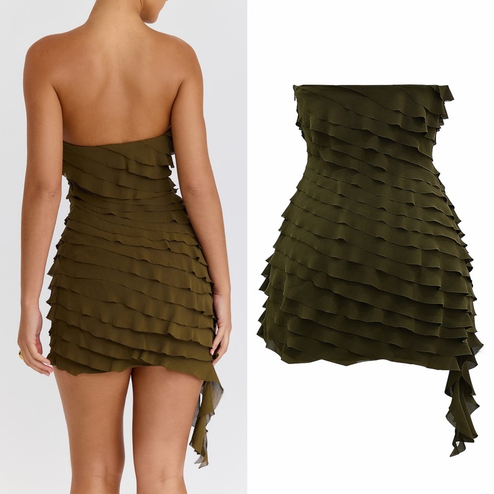 Mistress Rocks Olive Strapless Ruffle Mini dress - Picture 9 of 14